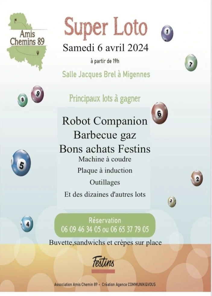 affiche de l'événement Loto organisée par amis chemins 89